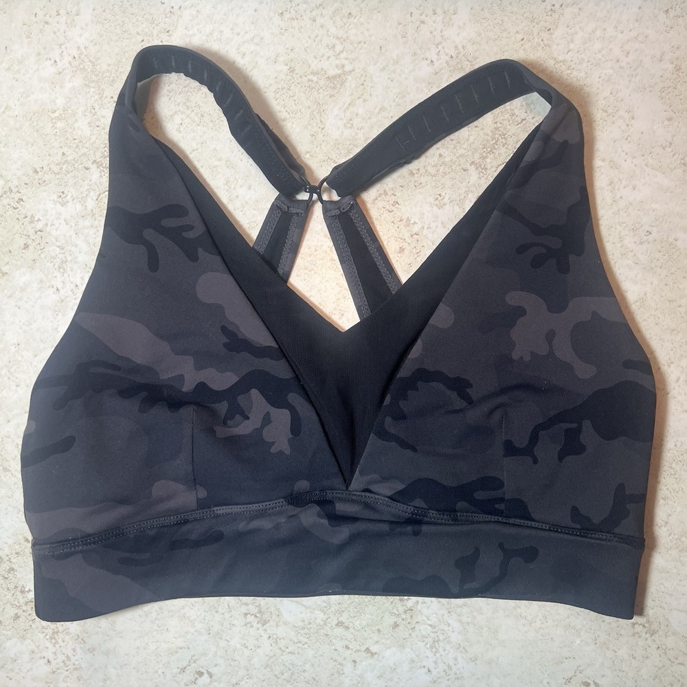 Zyia Light‎ N Tight Strappy Bra Size Small Black Camo Mesh Sports Bra Athletic